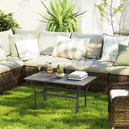 Metal Garden Coffee Table with Slatted Tabletop, Dark Grey