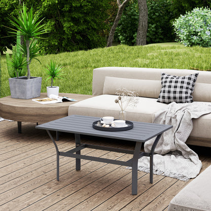 Metal Garden Coffee Table with Slatted Tabletop, Dark Grey