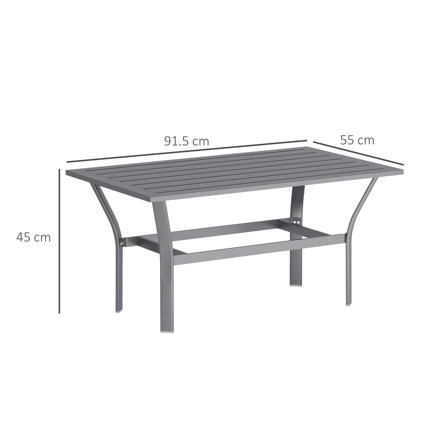 Metal Garden Coffee Table with Slatted Tabletop, Dark Grey