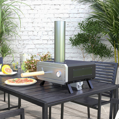 Portable Wood Pellet Pizza Oven with 12" / 30cm Rotating Pizza Stone, Peel and Cover, Wood Fired Pizza Maker with Thermometer