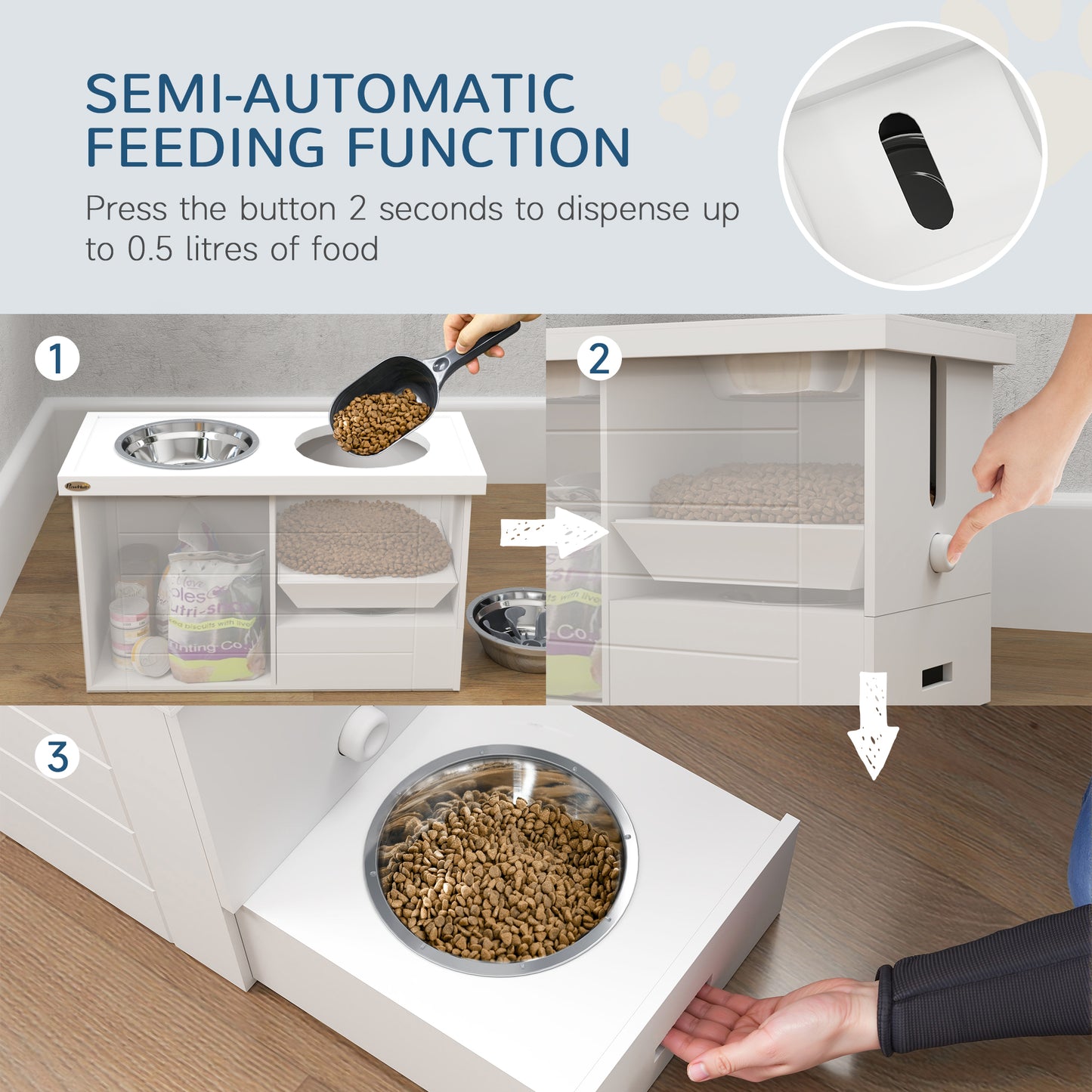 Raised Dog Bowls with Slow Feeder Mat & Semi-Auto Dispenser Function
