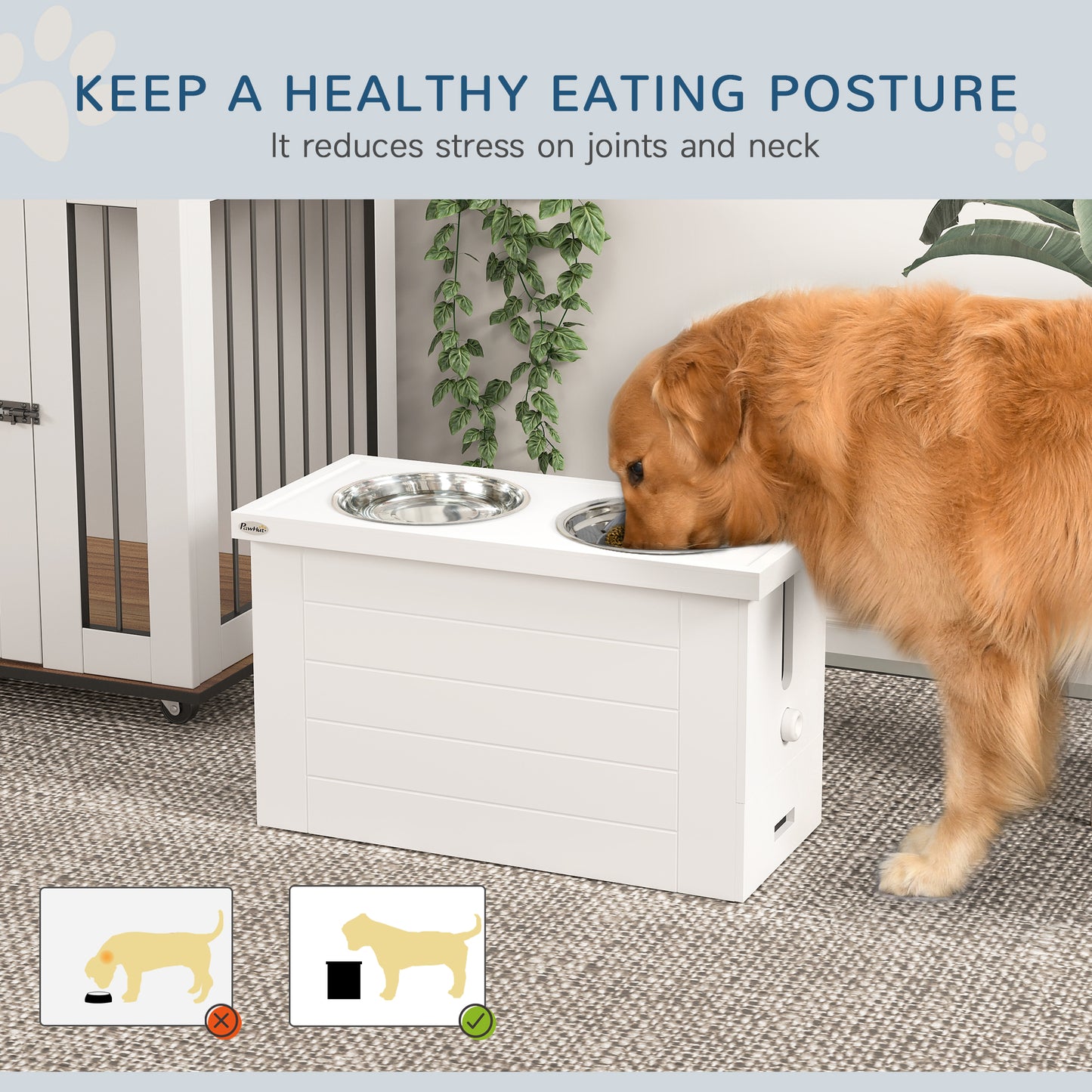 Raised Dog Bowls with Slow Feeder Mat & Semi-Auto Dispenser Function