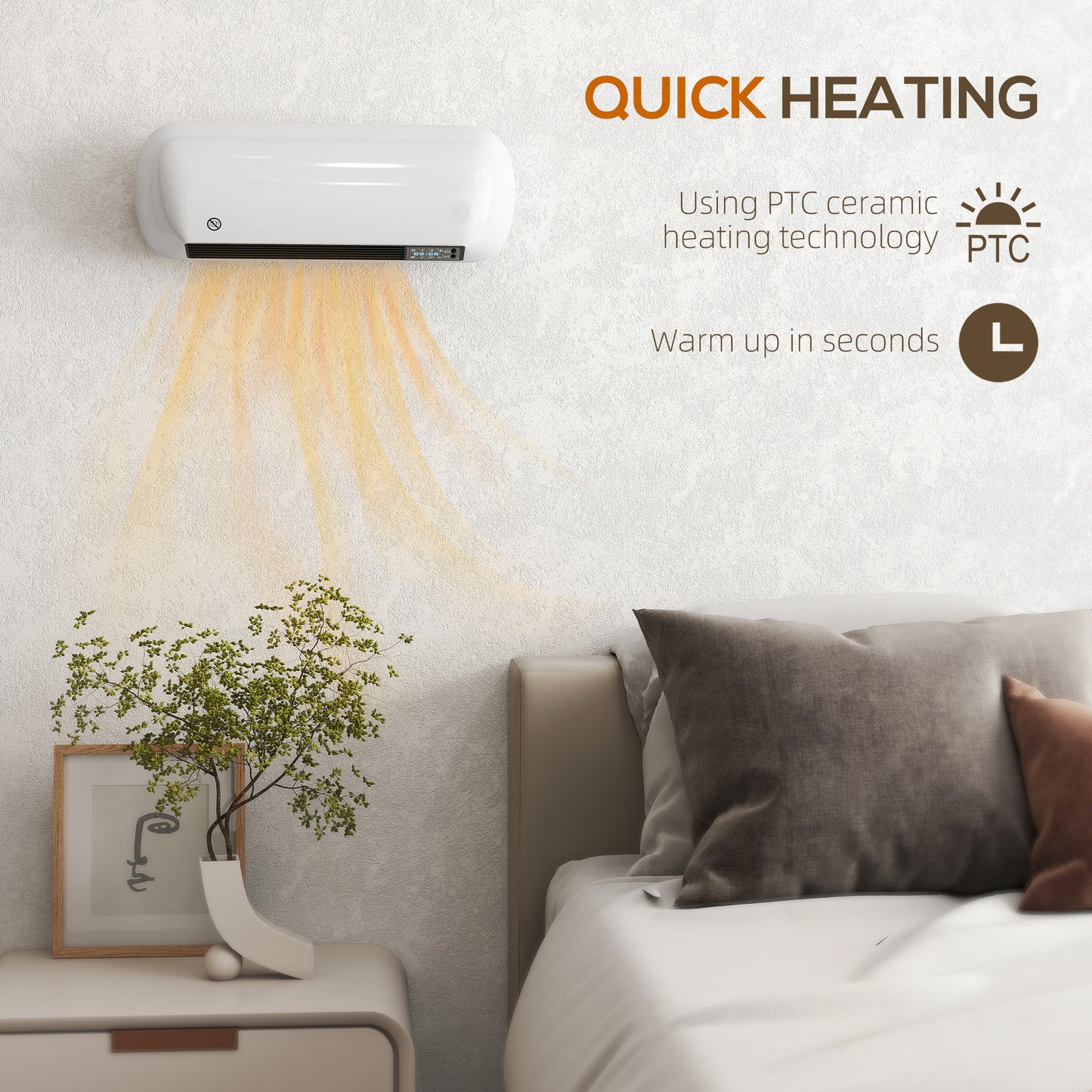 Ceramic Electric Heater 2000W with Fan, Wall Mounted, White