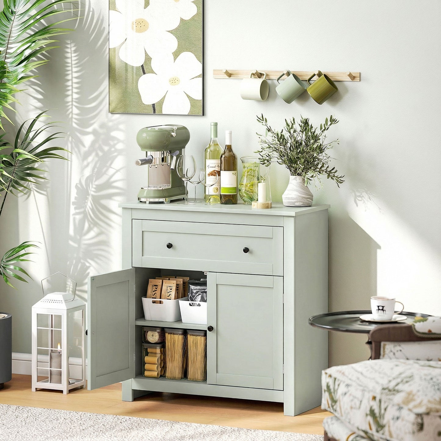 Sideboard, Kitchen Storage Cabinet w/ Adjustable Shelf, Drawer, Green