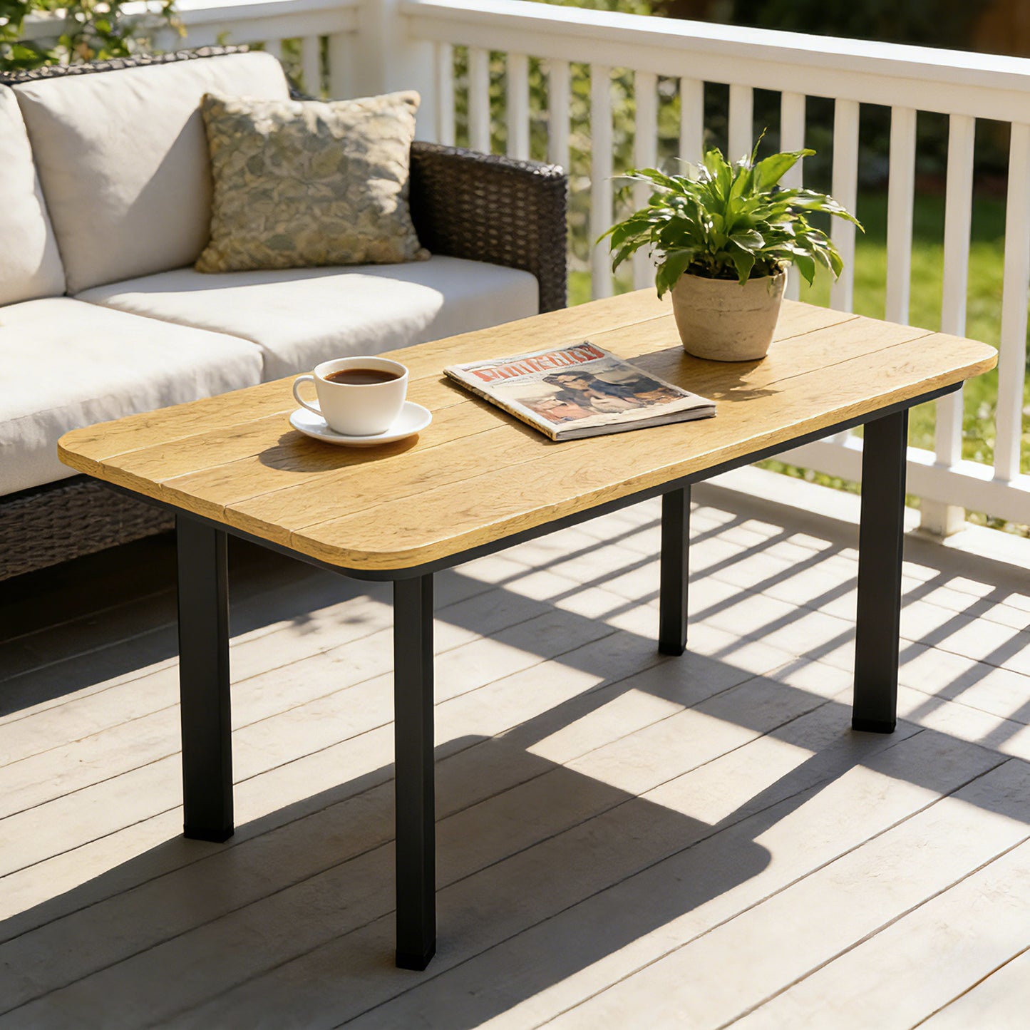 Outdoor Coffee Table, Garden Table with Slatted WPC Top, Brown
