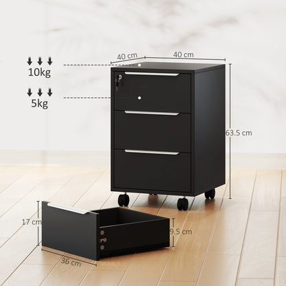 Modern 3-Drawer Locking File Cabinet Mobile Filing Cabinet Black