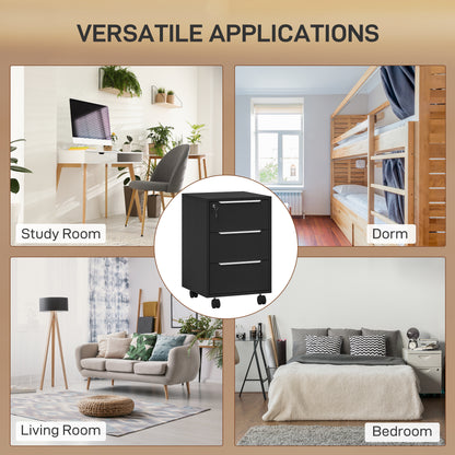 Modern 3-Drawer Locking File Cabinet Mobile Filing Cabinet Black