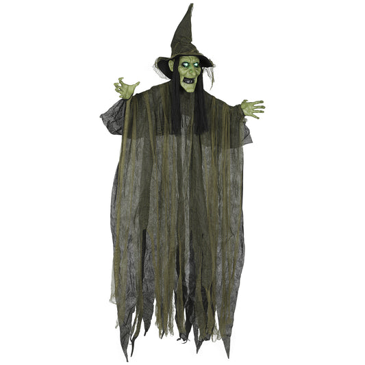 Voice Activated Halloween Animatronics Hanging Witch, Green
