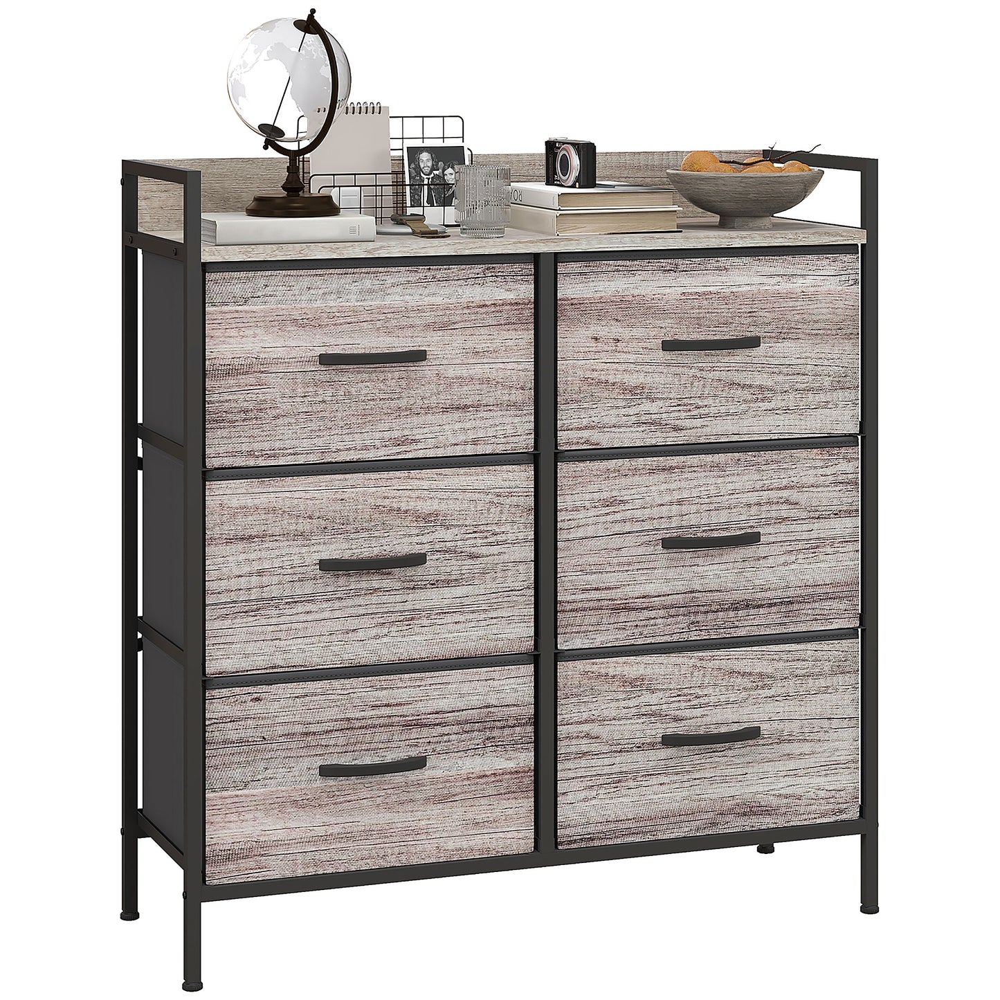Bedroom Chest of Drawers 6 Drawer Dresser w/ Shelf, Grey Wood Effect