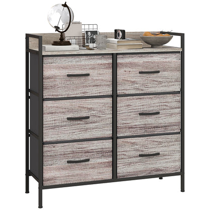 Bedroom Chest of Drawers 6 Drawer Dresser w/ Shelf, Grey Wood Effect