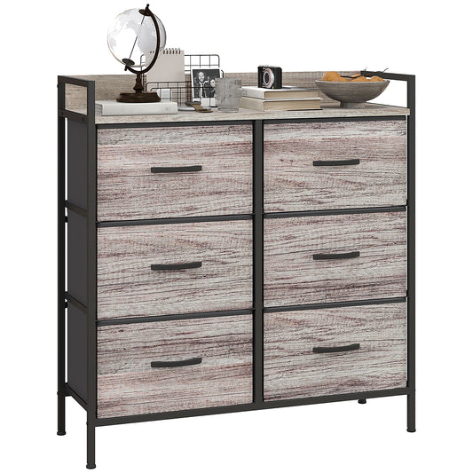 Bedroom Chest of Drawers 6 Drawer Dresser w/ Shelf, Grey Wood Effect