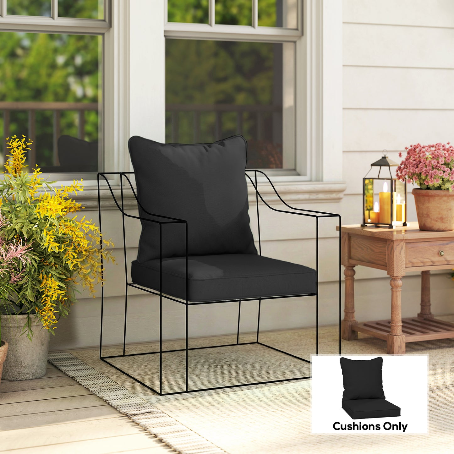 Garden Chair Cushion with Seat & Back Pad, CUSHION ONLY, Black
