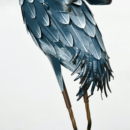 Heron Garden Statues, Metal Garden Gift with Stakes, Blue & White