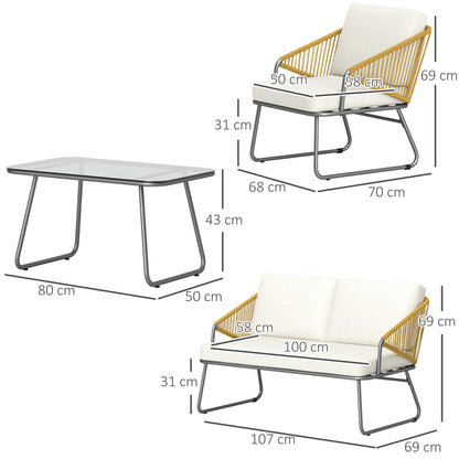 4 Piece Rattan Garden Furniture Set with Cushions, Natural
