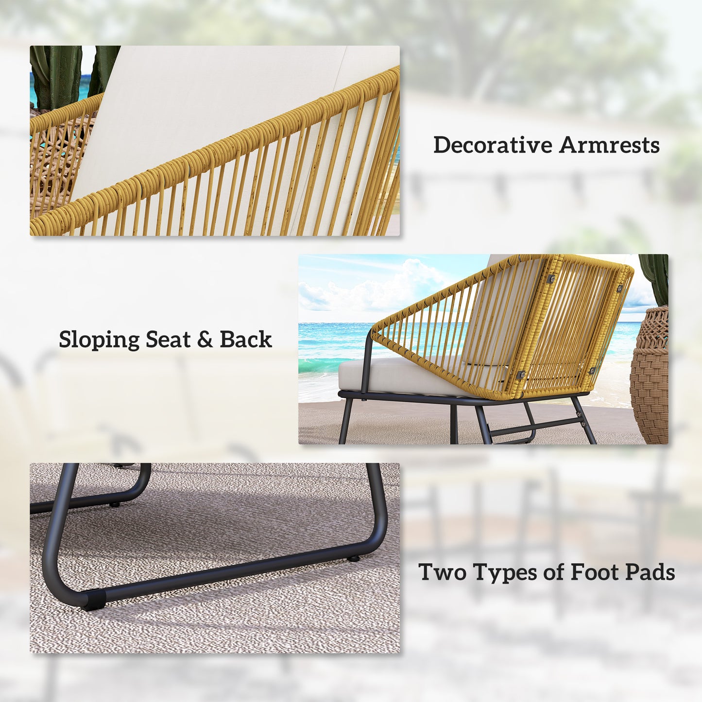 4 Piece Rattan Garden Furniture Set with Cushions, Natural