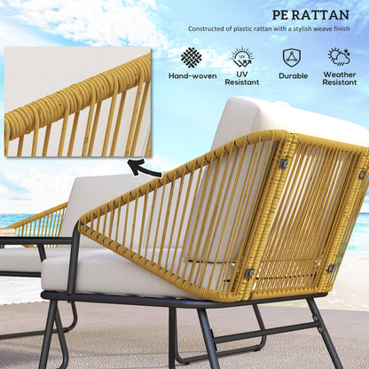 4 Piece Rattan Garden Furniture Set with Cushions, Natural