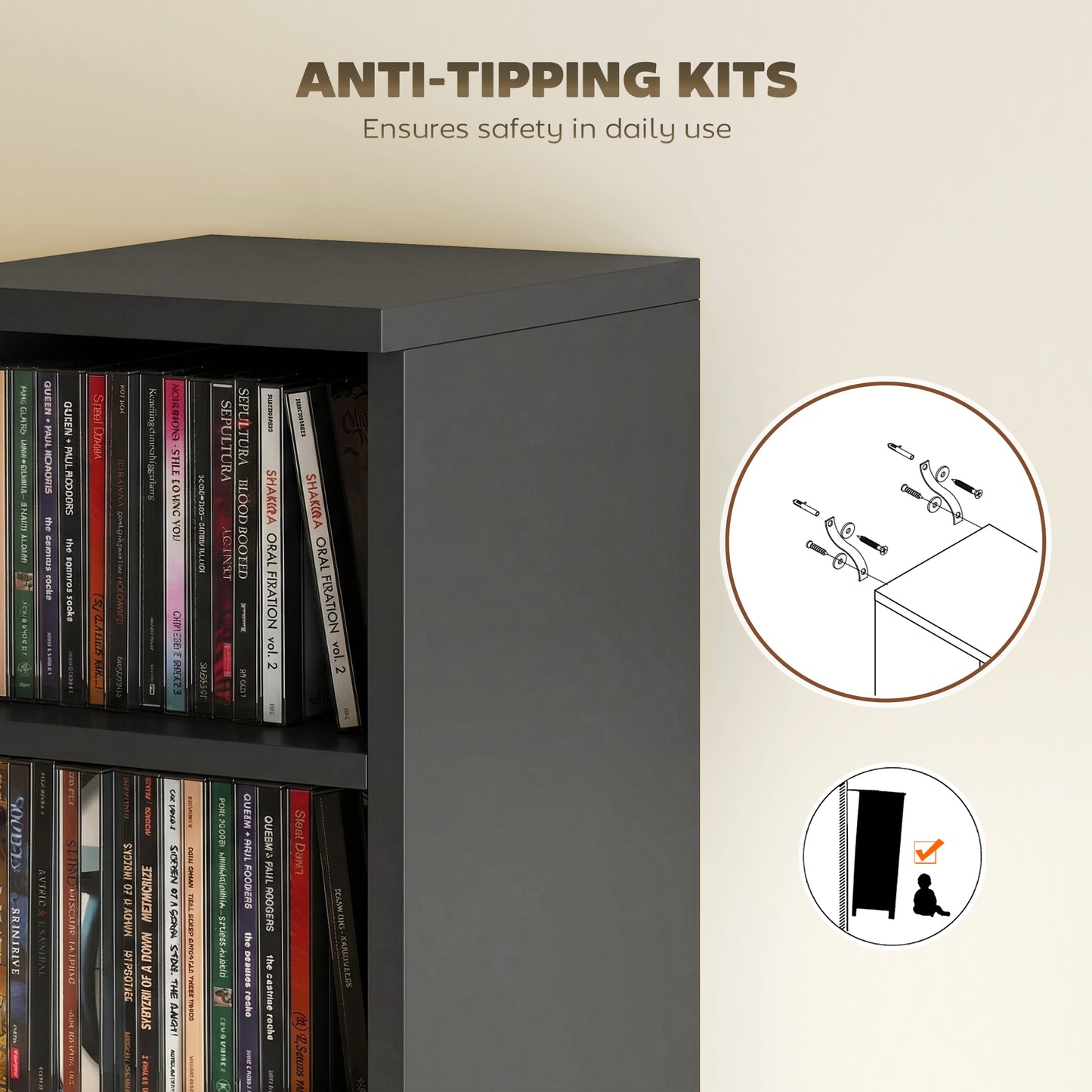 Set of 2 CD Storage Units DVD Shelf with Adjustable Shelves, Black