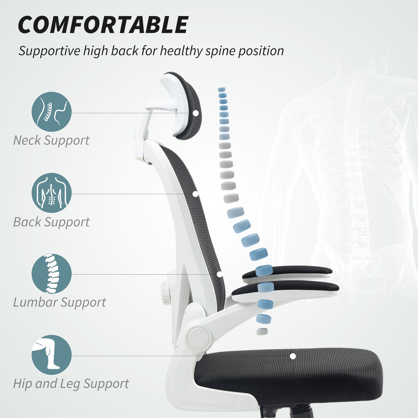 Ergonomic Mesh Office Chair with Headrest, Lumbar Support, Black