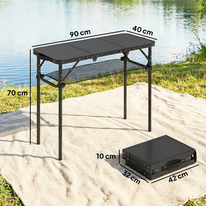 3ft Folding Camping Table, Picnic Table with Storage Layer, Black
