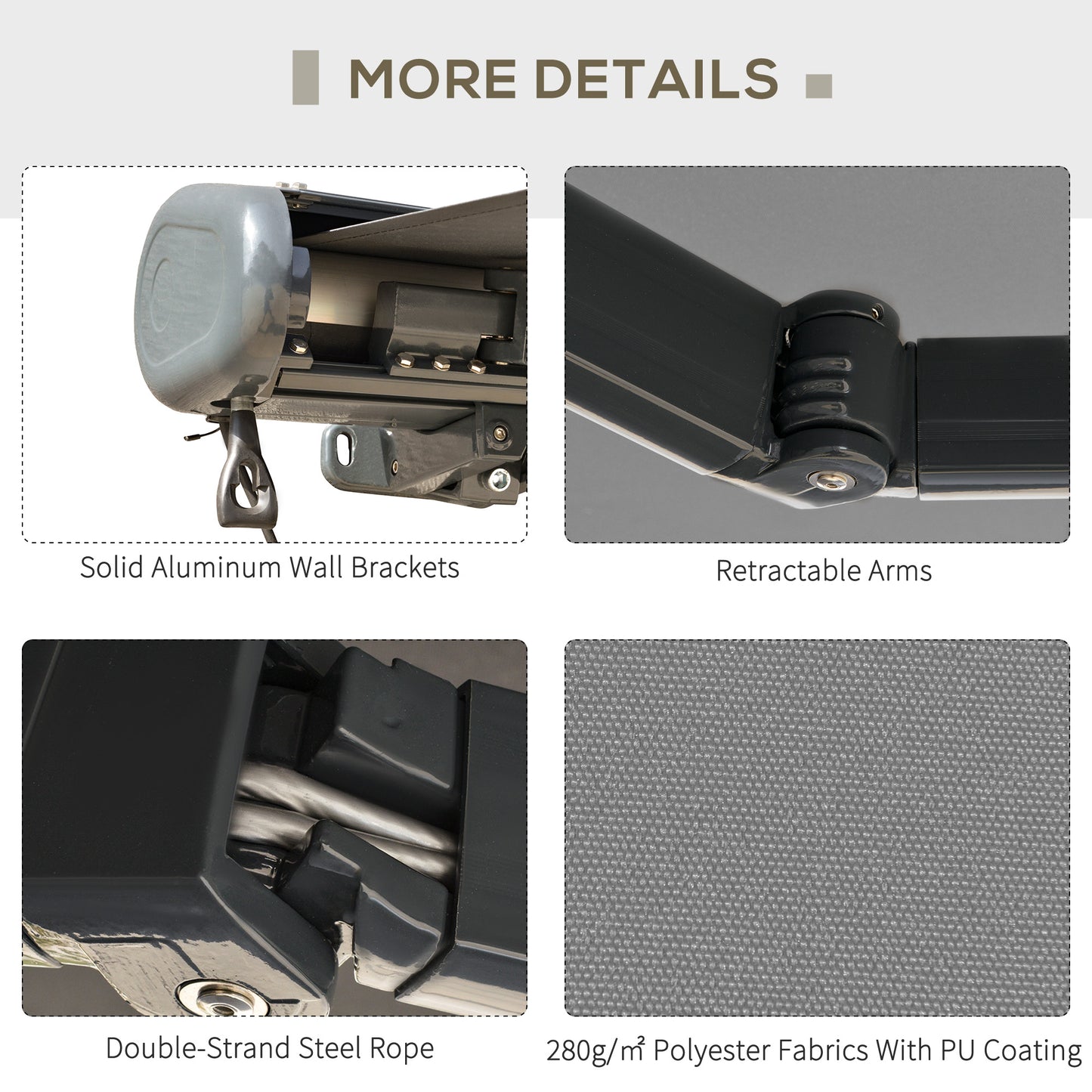 DIY Retractable Canopy with Remote Controller for Patio, Grey
