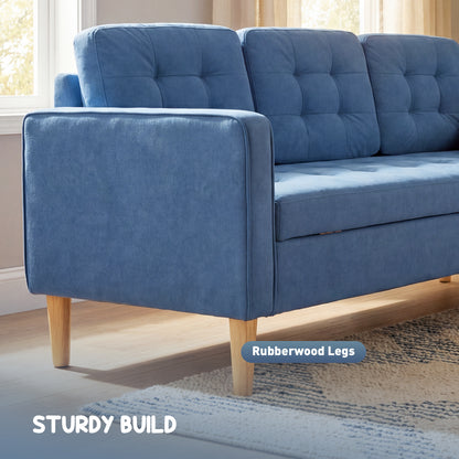 Modern 3 Seater Sofa with Hidden Storage and Rubber Wood Legs, Blue