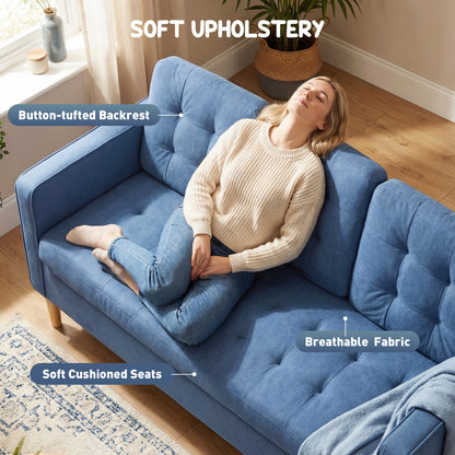 Modern 3 Seater Sofa with Hidden Storage and Rubber Wood Legs, Blue