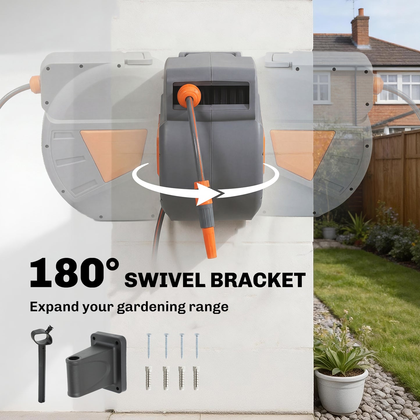 Retractable Hose Reel Wall Mounted, 20+1.6m Hose Pipe Reel, Orange