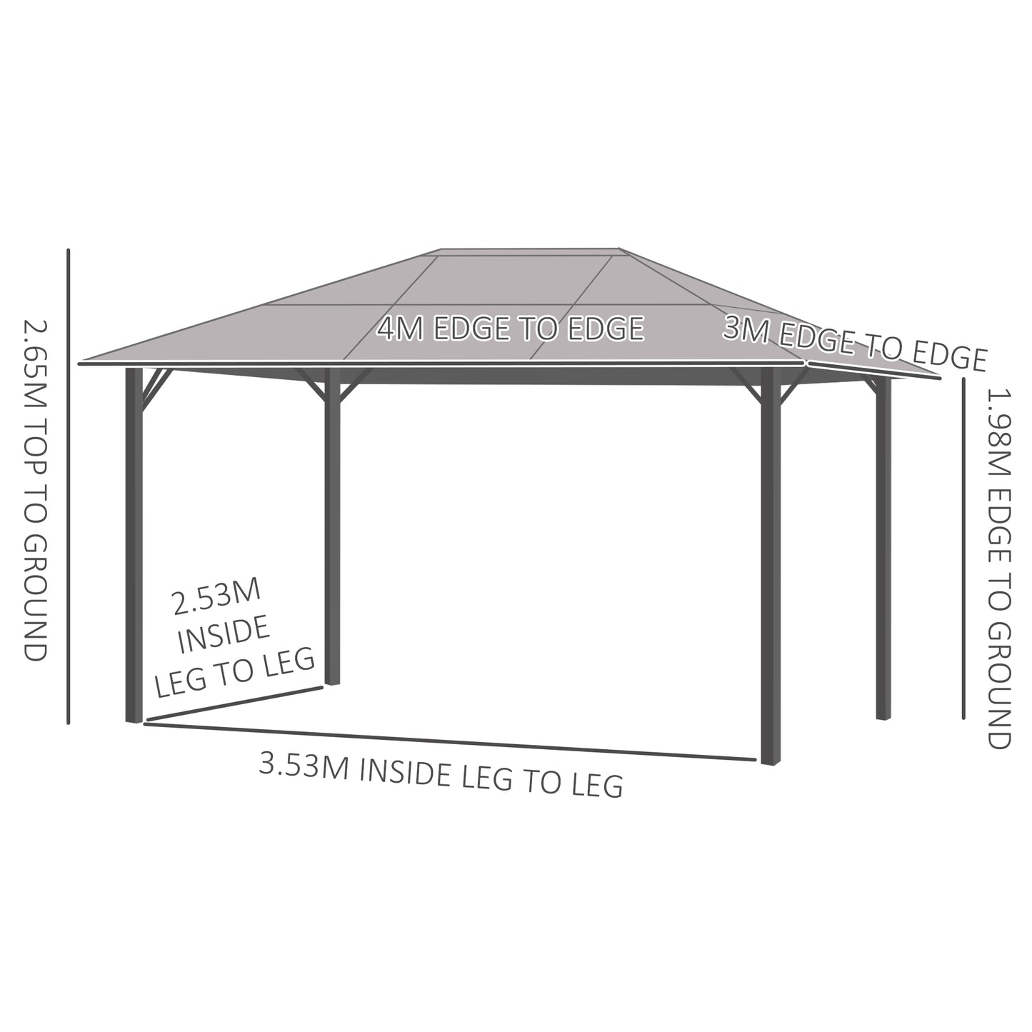 4 x 3(m) Garden Aluminium Gazebo Hardtop Roof Canopy Marquee Party Tent Patio Outdoor Shelter with Mesh Curtains & Side Walls - Grey