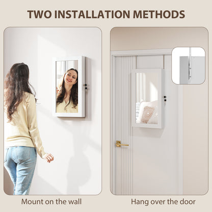 Jewelry Cabinet, Wall-Mounted Jewelry Storage Cabinet with Mirror, White
