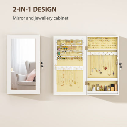 Jewelry Cabinet, Wall-Mounted Jewelry Storage Cabinet with Mirror, White