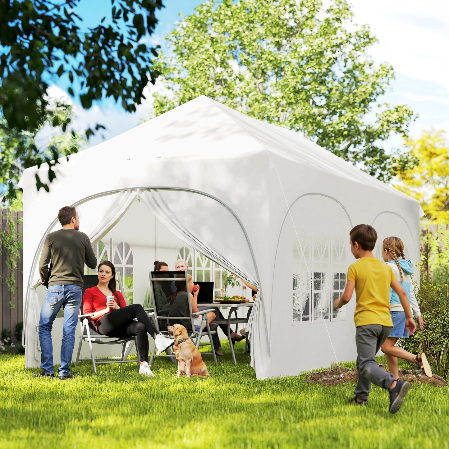 3 x 6m Pop Up Gazebo with Sides, Peak Top Garden Party Tent Marquee