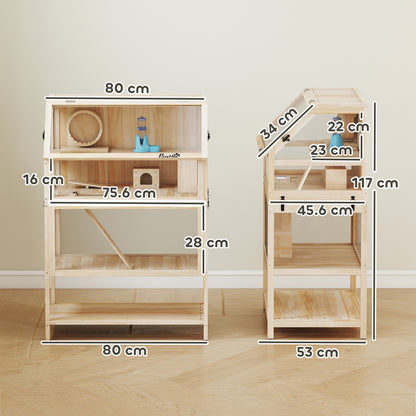 Wooden 3 Tier Hamster Cage with Storage Shelf for Dwarf, Gerbil