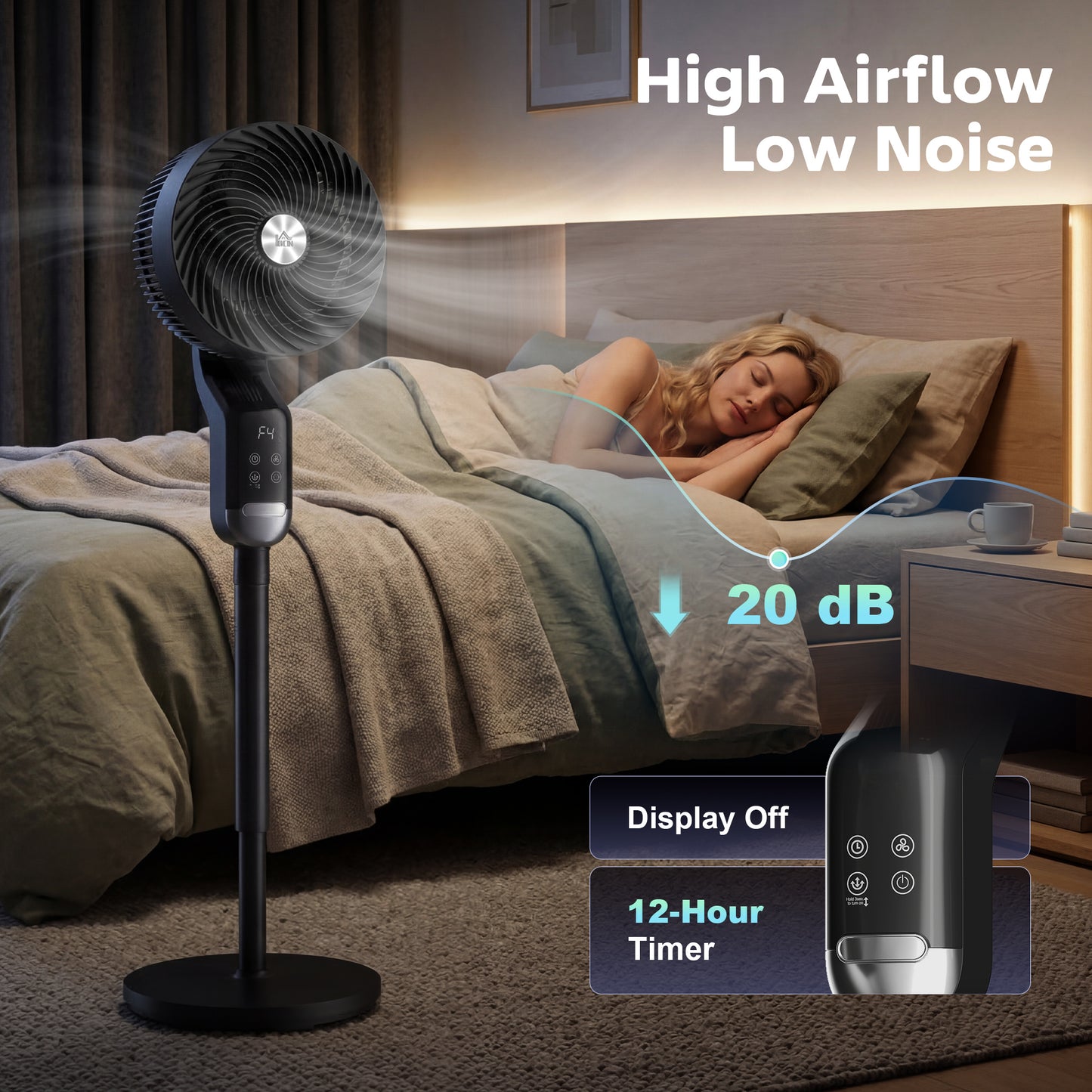 20 dB Standing Fan for Bedroom, Pedestal Fan with Oscillating