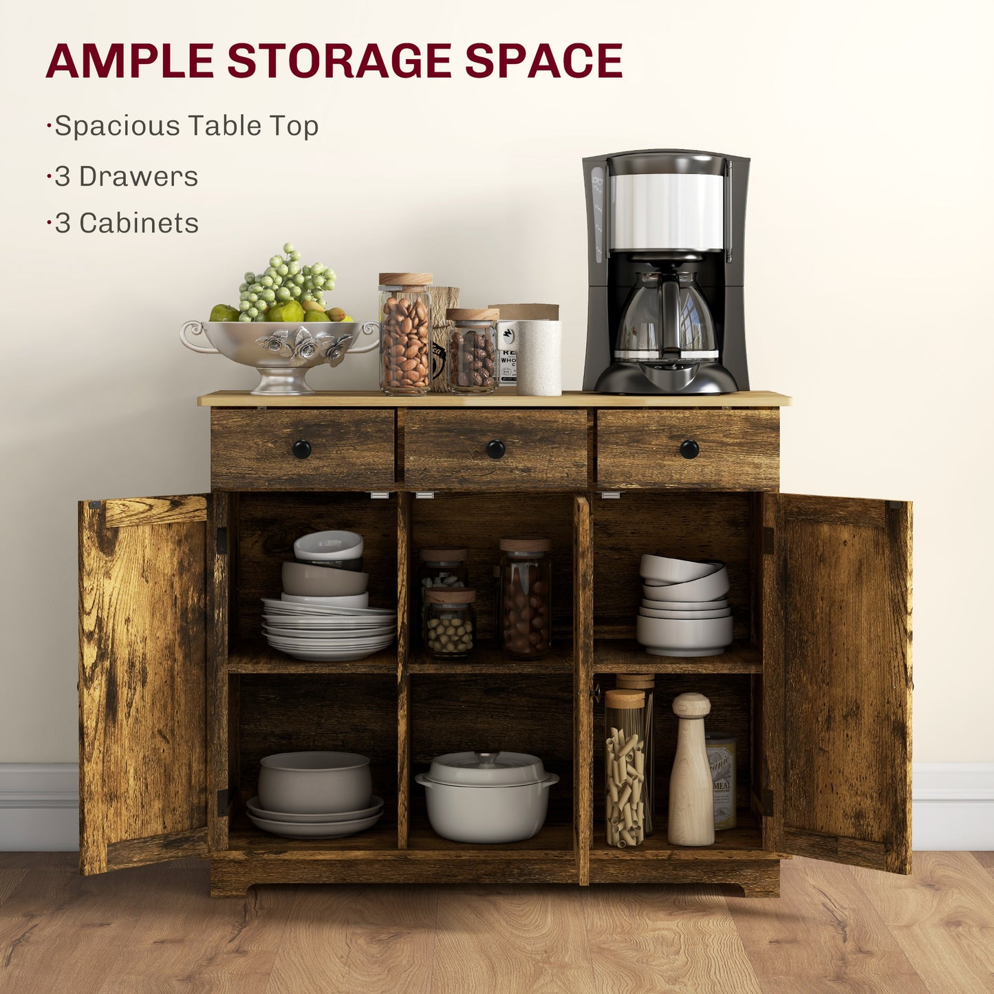 Sideboard Buffet Cabinet with Storage Cabinets and Drawers Brown