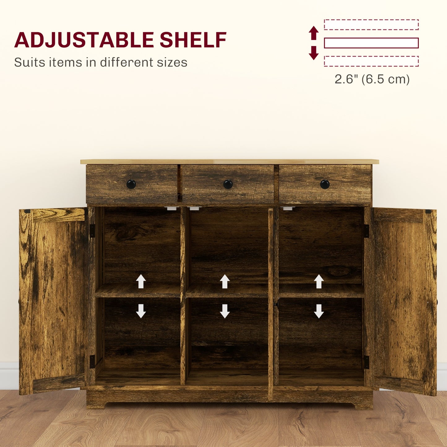Sideboard Buffet Cabinet with Storage Cabinets and Drawers Brown