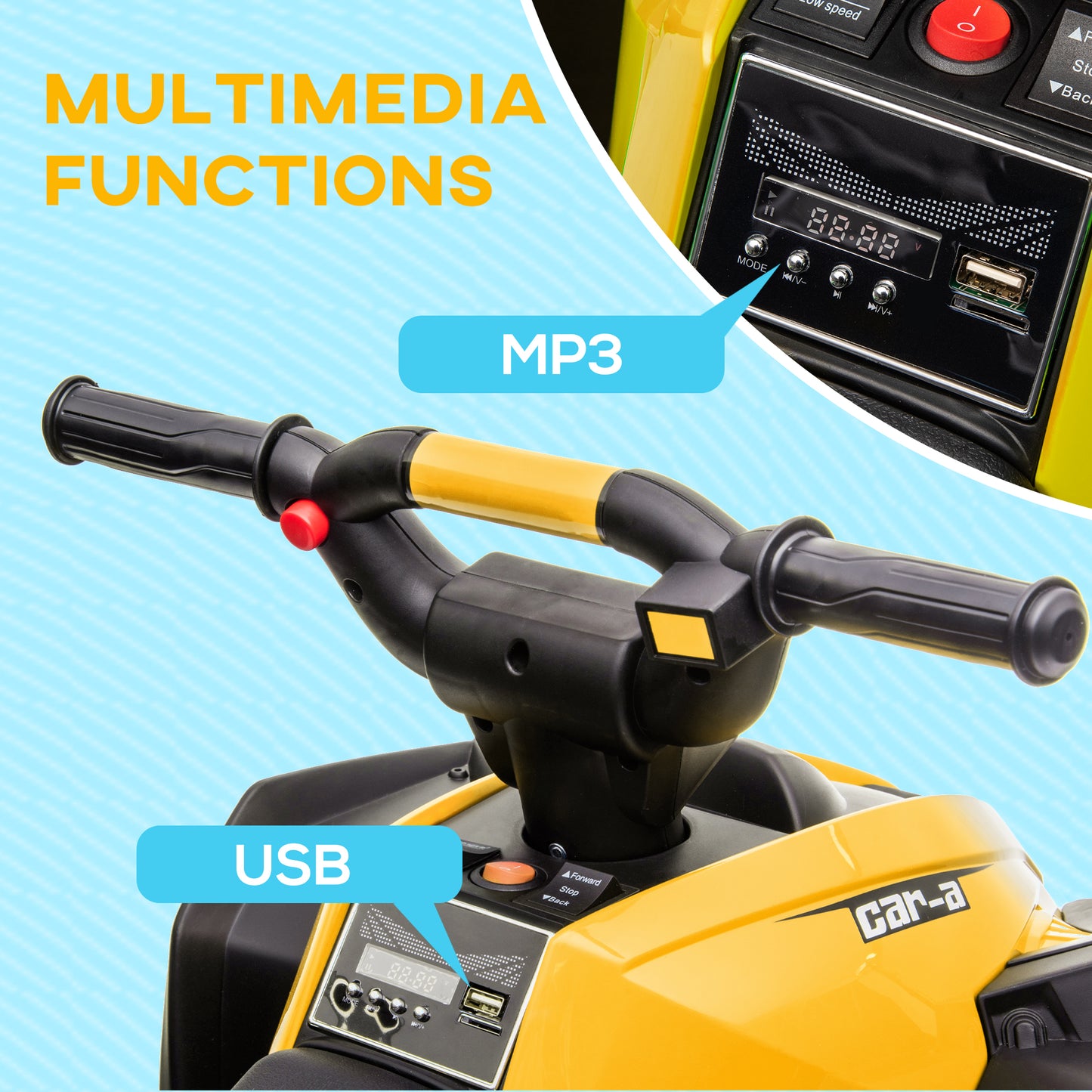 12V Electric Quad Bikes for Kids Ride On Car ATV Toy for 3-5 Years Yellow
