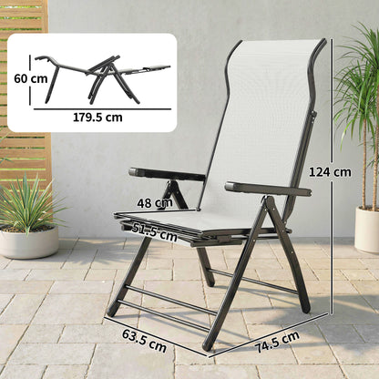 Folding Reclining Garden Chairs Set of 2 with Footrest, Light Grey
