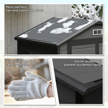 6 x 4.5FT Plastic Garden Shed with Floor, All Weather Resin Outdoor Storage Shed, Lockable Tool Storage with Window, Vent and Pent Roof for Patio Lawn, Dark Grey