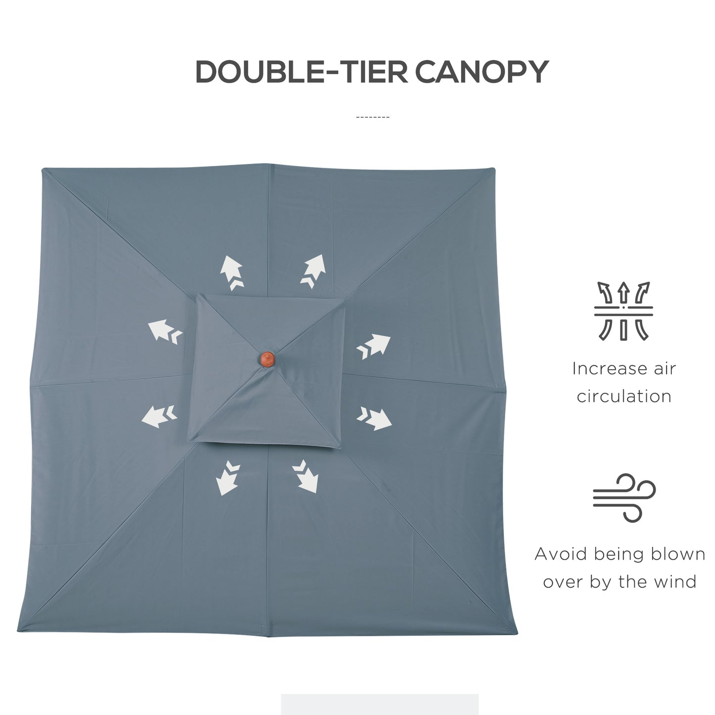 3m Wood Square Patio Umbrella Garden Market Parasol Sunshade Grey
