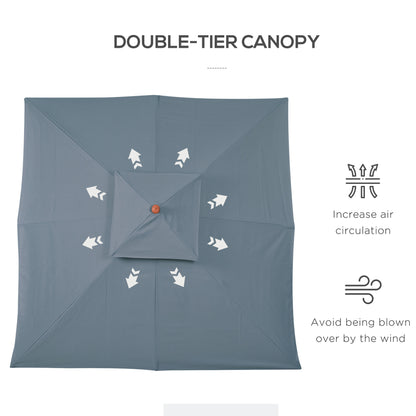 3m Wood Square Patio Umbrella Garden Market Parasol Sunshade Grey