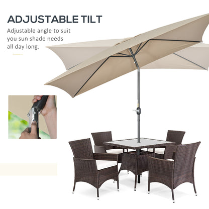 3x2m Patio Parasol Canopy Tilt Crank 6 Ribs Sun Shade Garden Khaki