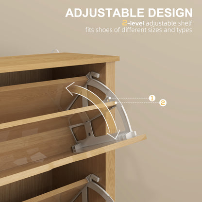 18-Shoe Storage Cabinet 6 Shelves 3 Drawers Natural Wood Finish