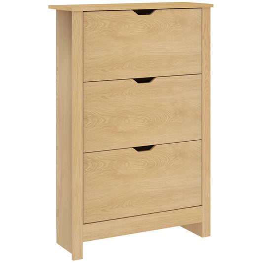 18-Shoe Storage Cabinet 6 Shelves 3 Drawers Natural Wood Finish