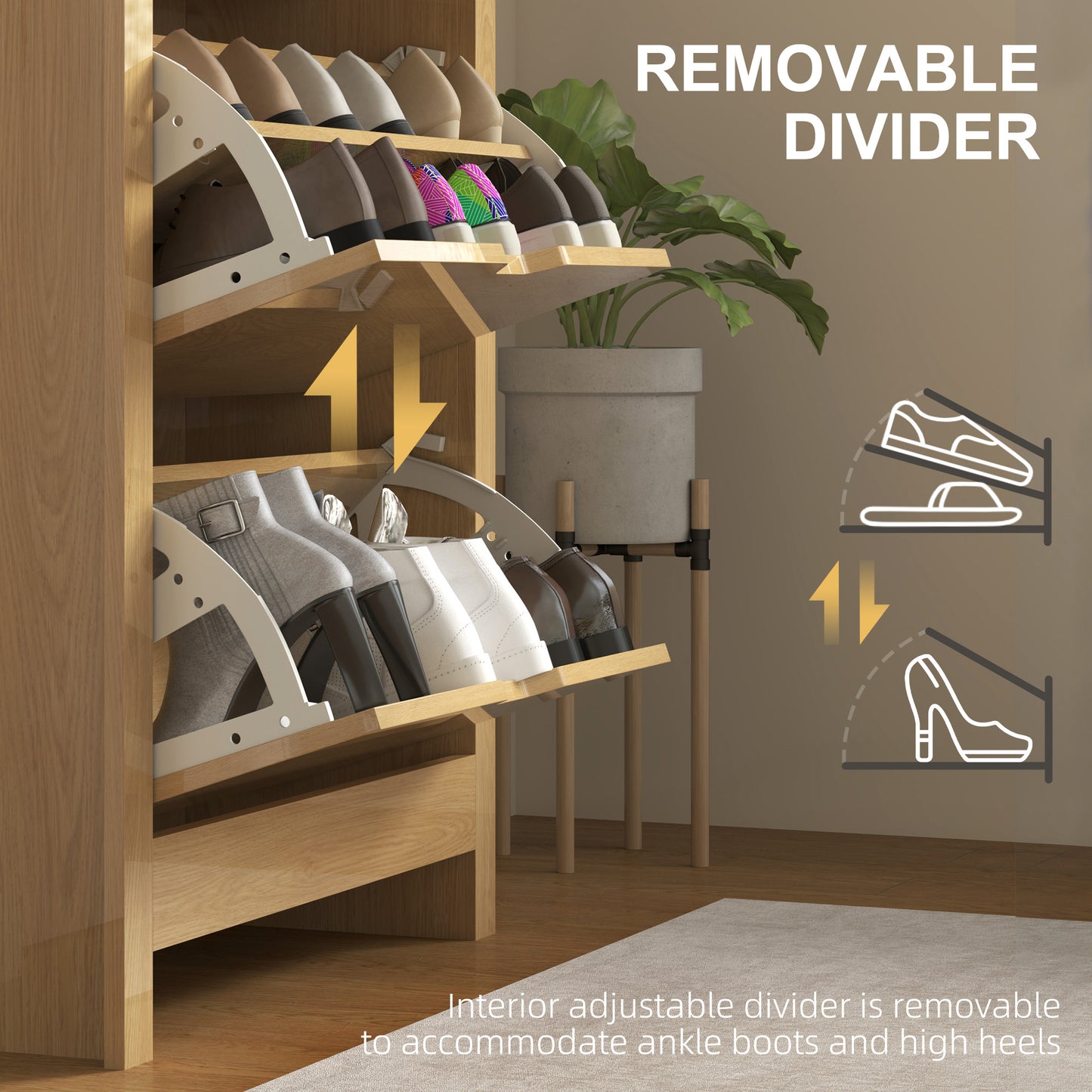 18-Shoe Storage Cabinet 6 Shelves 3 Drawers Natural Wood Finish