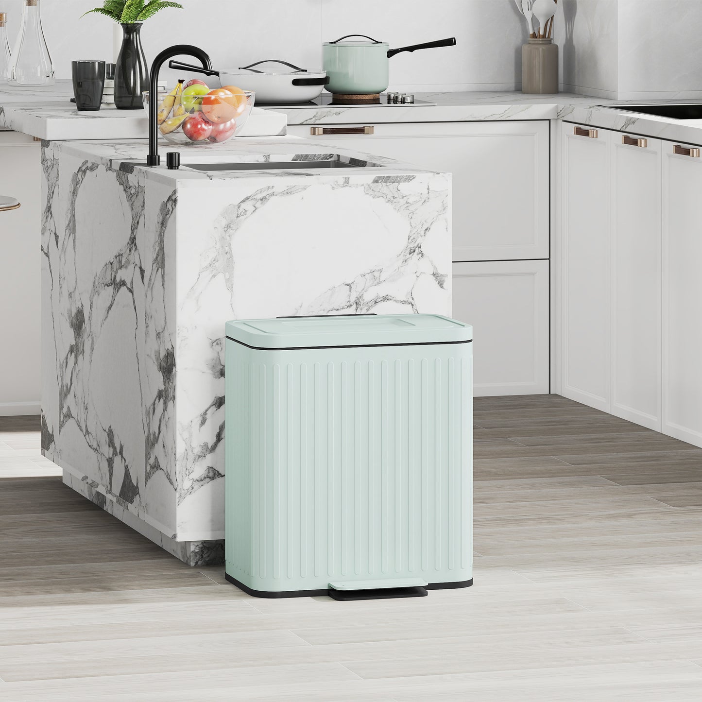 2 x 20L Double Rubbish Bin, Pedal Bin with Soft-Close Lid, Green