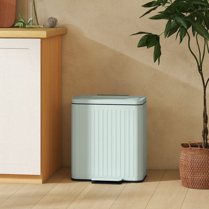 2 x 20L Double Rubbish Bin, Pedal Bin with Soft-Close Lid, Green