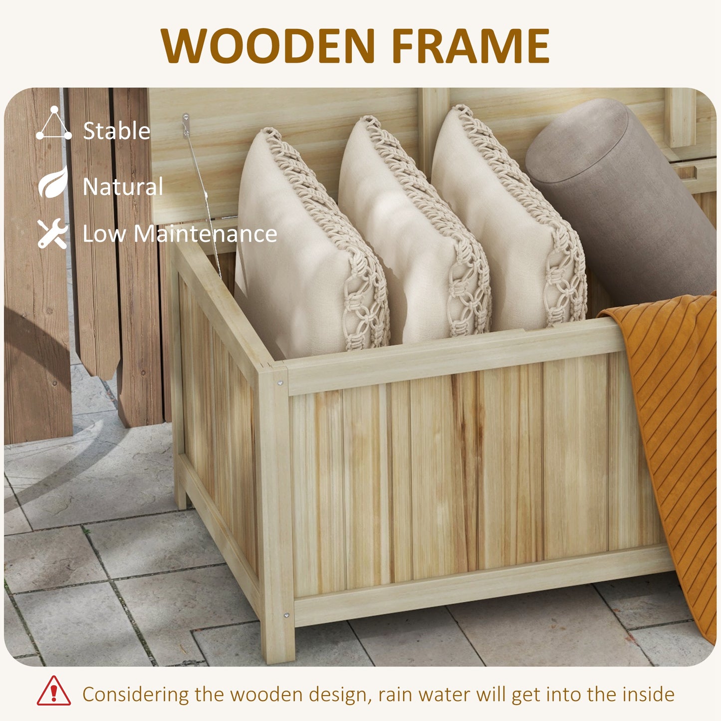 172 Litre Outdoor Storage Box, Wooden terrace Box, Natural