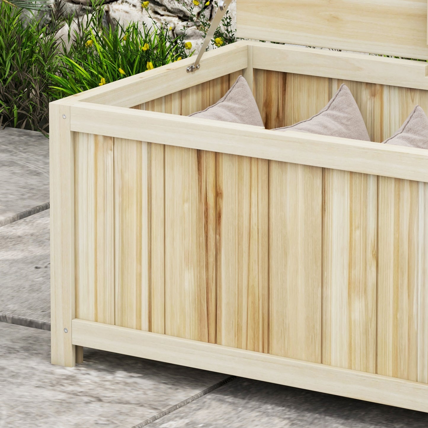 172 Litre Outdoor Storage Box, Wooden terrace Box, Natural