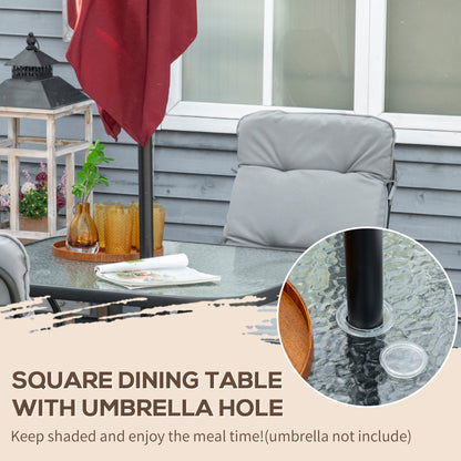 Garden Dining Set, Glass Table w/ Umbrella Hole Grey