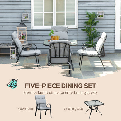 Garden Dining Set, Glass Table w/ Umbrella Hole Grey